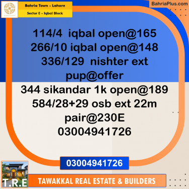 10 Marla Residential Plot for Sale in Sector E - Iqbal Block -  Bahria Town, Lahore - (BP-282123)