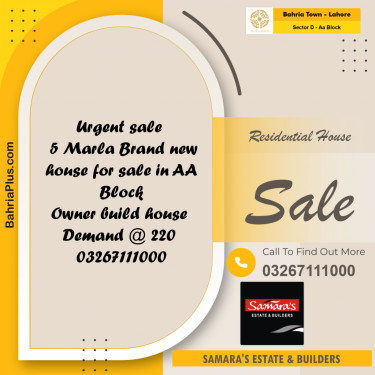 5 Marla Residential House for Sale in Sector D - AA Block -  Bahria Town, Lahore - (BP-282182)