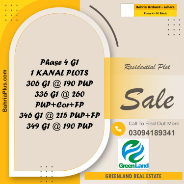 1 Kanal Residential Plot for Sale in Phase 4 - G1 Block -  Bahria Orchard, Lahore - (BP-282261)