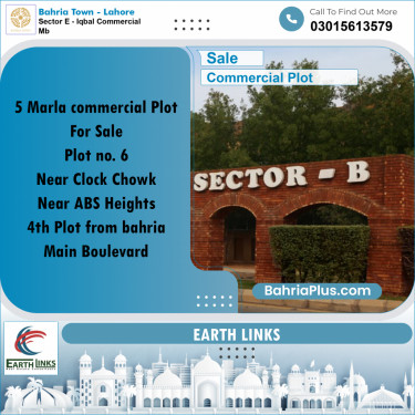 5 Marla Commercial Plot for Sale in Sector E - Iqbal Commercial MB -  Bahria Town, Lahore - (BP-282299)