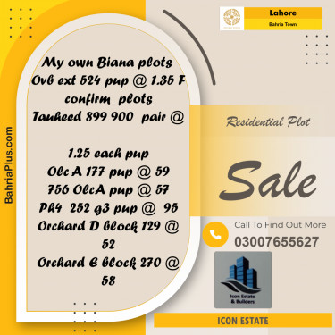Residential Plot for Sale in Bahria Town, Lahore - (BP-282334)