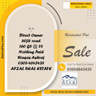 Residential Plot for Sale in Phase 4 - G5 Block -  Bahria Orchard, Lahore - (BP-282354)