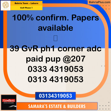 1 Kanal Residential Plot for Sale in Golf Phase 1 -  Bahria Town, Lahore - (BP-282490)