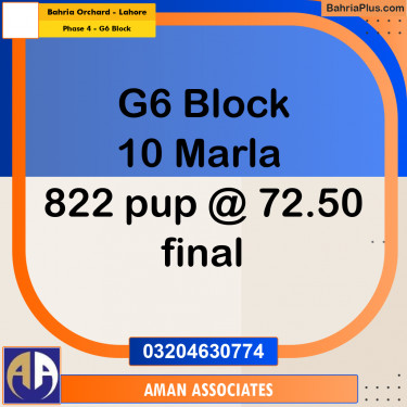 10 Marla Residential Plot for Sale in Phase 4 - G6 Block -  Bahria Orchard, Lahore - (BP-282561)
