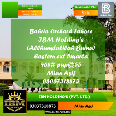 5 Marla Residential Plot for Sale in Phase 1 - Eastern District Ext. II -  Bahria Orchard, Lahore - (BP-282591)