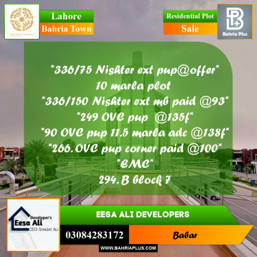 Residential Plot for Sale in Bahria Town, Lahore - (BP-282603)