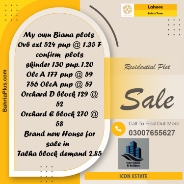 Residential Plot for Sale in Bahria Town, Lahore - (BP-282630)