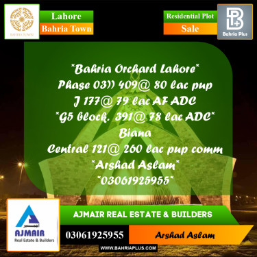 Residential Plot for Sale in Bahria Town, Lahore - (BP-282633)