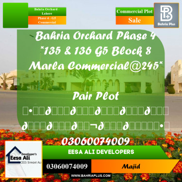 Commercial Plot for Sale in Phase 4 - G5 Commercial -  Bahria Orchard, Lahore - (BP-282643)