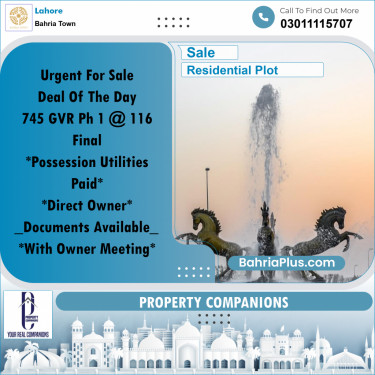 Residential Plot for Sale in Bahria Town, Lahore - (BP-282644)