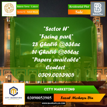 5 Marla Residential Plot for Sale in Sector G - Tufail Block -  Bahria Town, Lahore - (BP-282657)