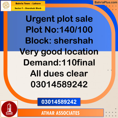 5 Marla Residential Plot for Sale in Sector F - Shershah Block -  Bahria Town, Lahore - (BP-282672)