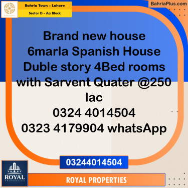 Residential House for Sale in Sector D - AA Block -  Bahria Town, Lahore - (BP-282716)