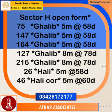 5 Marla Residential Plot for Sale in Sector G - Rashid Minhas Block -  Bahria Town, Lahore - (BP-282721)