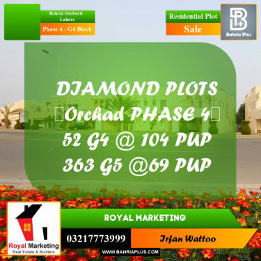 10 Marla Residential Plot for Sale in Phase 4 - G4 Block -  Bahria Orchard, Lahore - (BP-282749)