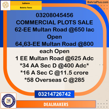 Commercial Plot for Sale in Bahria Town, Lahore - (BP-282765)