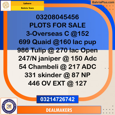 Residential Plot for Sale in Bahria Town, Lahore - (BP-282771)
