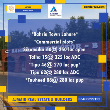 5 Marla Commercial Plot for Sale in Bahria Town, Lahore - (BP-282795)