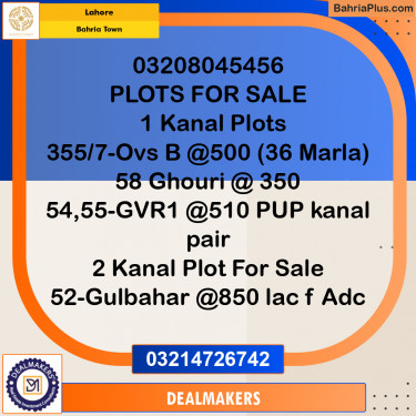 Residential Plot for Sale in Bahria Town, Lahore - (BP-282806)