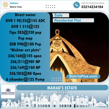 Residential Plot for Sale in Bahria Town, Lahore - (BP-282827)