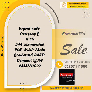 3 Marla Commercial Plot for Sale in Overseas B Commercial -  Bahria Town, Lahore - (BP-282831)