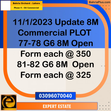 8 Marla Commercial Plot for Sale in Phase 4 - G6 Commercial -  Bahria Orchard, Lahore - (BP-282870)