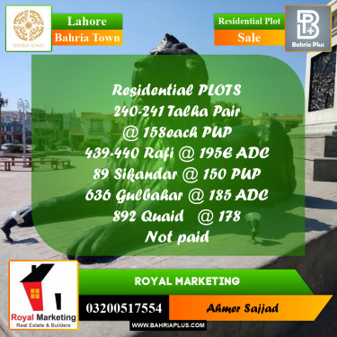 Residential Plot for Sale in Bahria Town, Lahore - (BP-282874)
