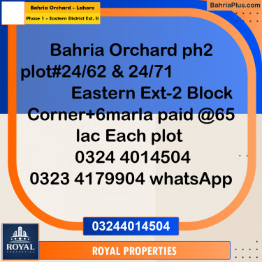 Residential Plot for Sale in Phase 1 - Eastern District Ext. II -  Bahria Orchard, Lahore - (BP-282880)