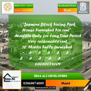 Residential House for Rent in Sector C - Jasmine Block -  Bahria Town, Lahore - (BP-282896)