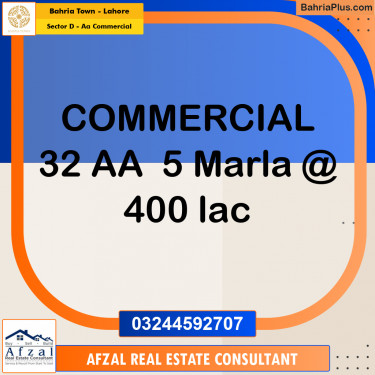5 Marla Commercial Plot for Sale in Sector D - AA Commercial -  Bahria Town, Lahore - (BP-282965)