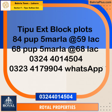 Residential Plot for Sale in Sector F - Tipu Sultan Ext. -  Bahria Town, Lahore - (BP-282984)