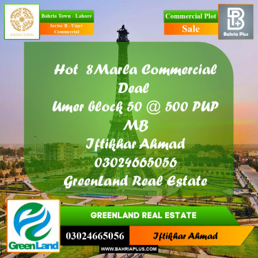 8 Marla Commercial Plot for Sale in Sector B - Umer Commercial -  Bahria Town, Lahore - (BP-282994)