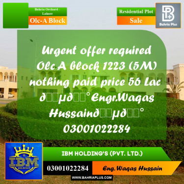 5 Marla Residential Plot for Sale in OLC-A Block -  Bahria Orchard, Lahore - (BP-283021)