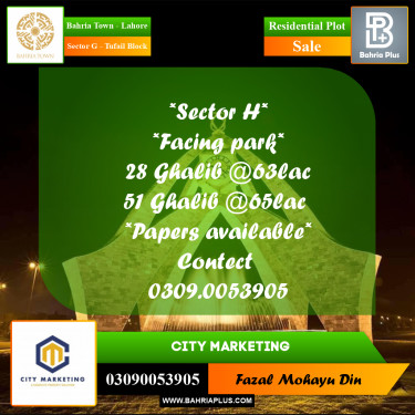 5 Marla Residential Plot for Sale in Sector G - Tufail Block -  Bahria Town, Lahore - (BP-283026)