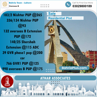 10 Marla Residential Plot for Sale in Overseas B -  Bahria Town, Lahore - (BP-283040)