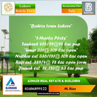 5 Marla Residential Plot for Sale in Bahria Town, Lahore - (BP-283057)
