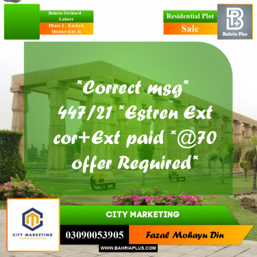 5 Marla Residential Plot for Sale in Phase 1 - Eastern District Ext. II -  Bahria Orchard, Lahore - (BP-283089)