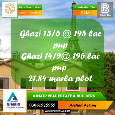 Residential Plot for Sale in Sector F - Ghazi Block -  Bahria Town, Lahore - (BP-283097)