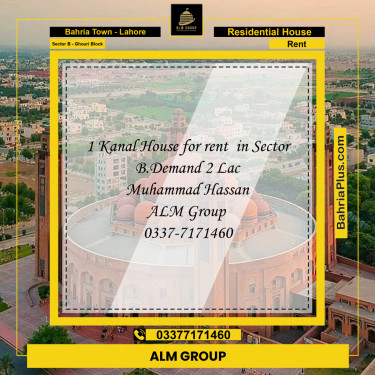 1 Kanal Residential House for Rent in Sector B - Ghouri Block -  Bahria Town, Lahore - (BP-283104)