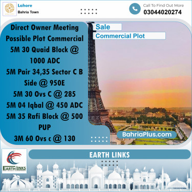 5 Marla Commercial Plot for Sale in Bahria Town, Lahore - (BP-283112)