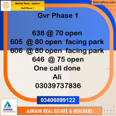 5 Marla Residential Plot for Sale in Golf Phase 1 -  Bahria Town, Lahore - (BP-283142)