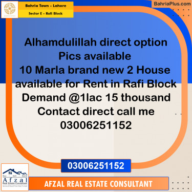 10 Marla Residential House for Rent in Sector E - Rafi Block -  Bahria Town, Lahore - (BP-283154)