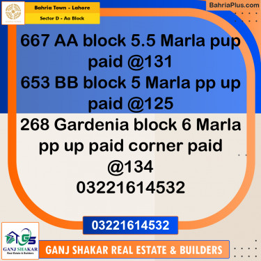 5.5 Marla Residential Plot for Sale in Sector D - AA Block -  Bahria Town, Lahore - (BP-283162)