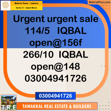 10 Marla Residential Plot for Sale in Sector E - Iqbal Block -  Bahria Town, Lahore - (BP-283167)