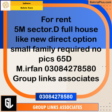 Residential House for Rent in Bahria Town, Lahore - (BP-283194)
