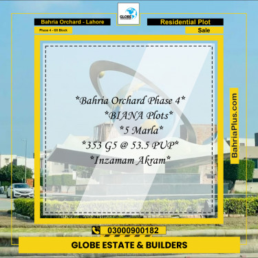 5 Marla Residential Plot for Sale in Phase 4 - G5 Block -  Bahria Orchard, Lahore - (BP-283236)