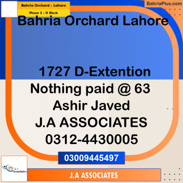 8 Marla Residential Plot for Sale in Phase 2 - D Block -  Bahria Orchard, Lahore - (BP-283242)