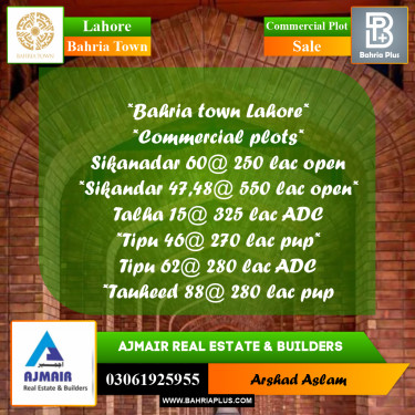 Commercial Plot for Sale in Bahria Town, Lahore - (BP-283268)
