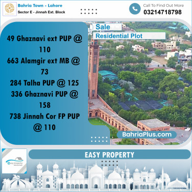 10 Marla Residential Plot for Sale in Sector E - Jinnah Ext. Block -  Bahria Town, Lahore - (BP-283310)