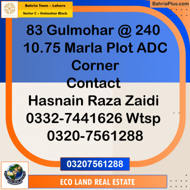 10.75 Marla Residential Plot for Sale in Sector C - Gulmohar Block -  Bahria Town, Lahore - (BP-283317)